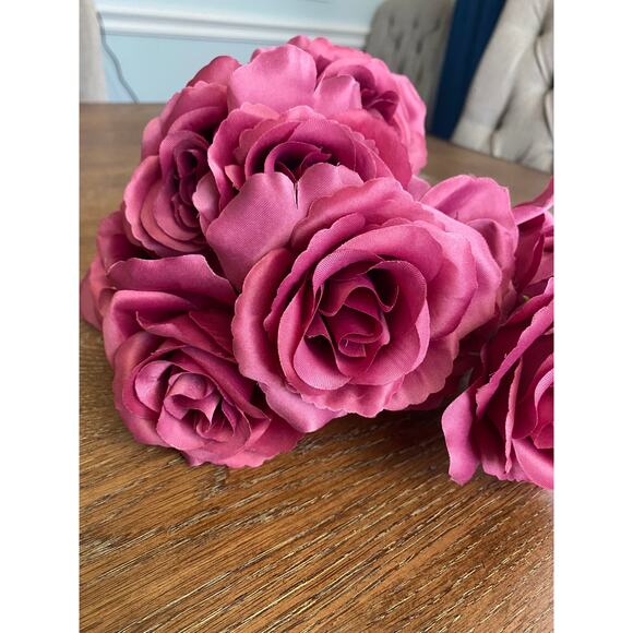 Fuchsia-colored Artificial Rose Bush Bouquet 17"H - Picture 3 of 7